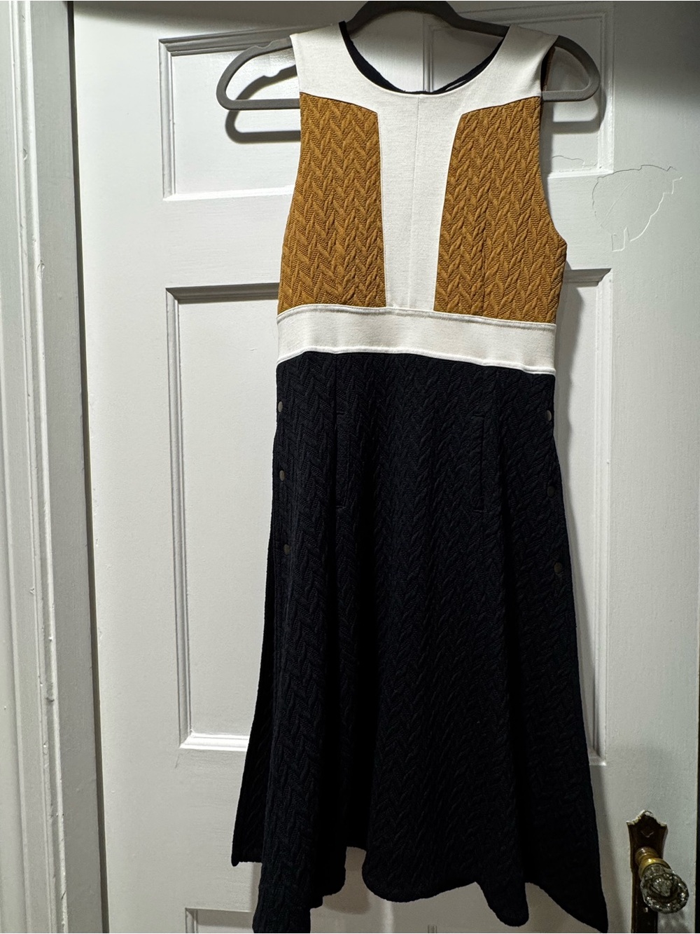 Maeve Navy Blue, White and Mustard, Colorblock Knit Dress Size 2